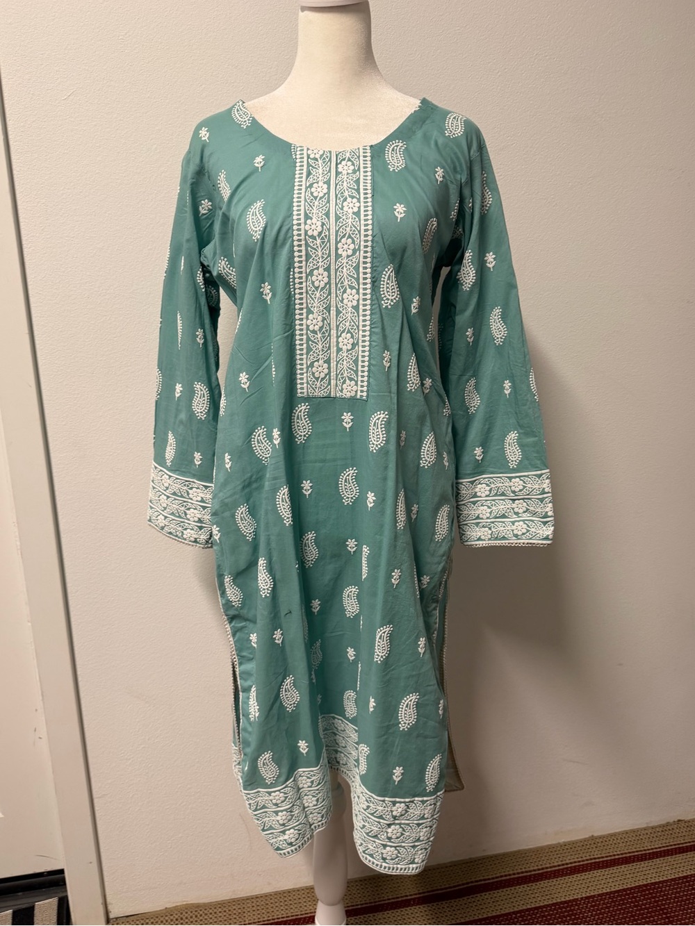Sage Green & White Embroidered Pakistani 3 Piece Suit - Picture 2 of 8